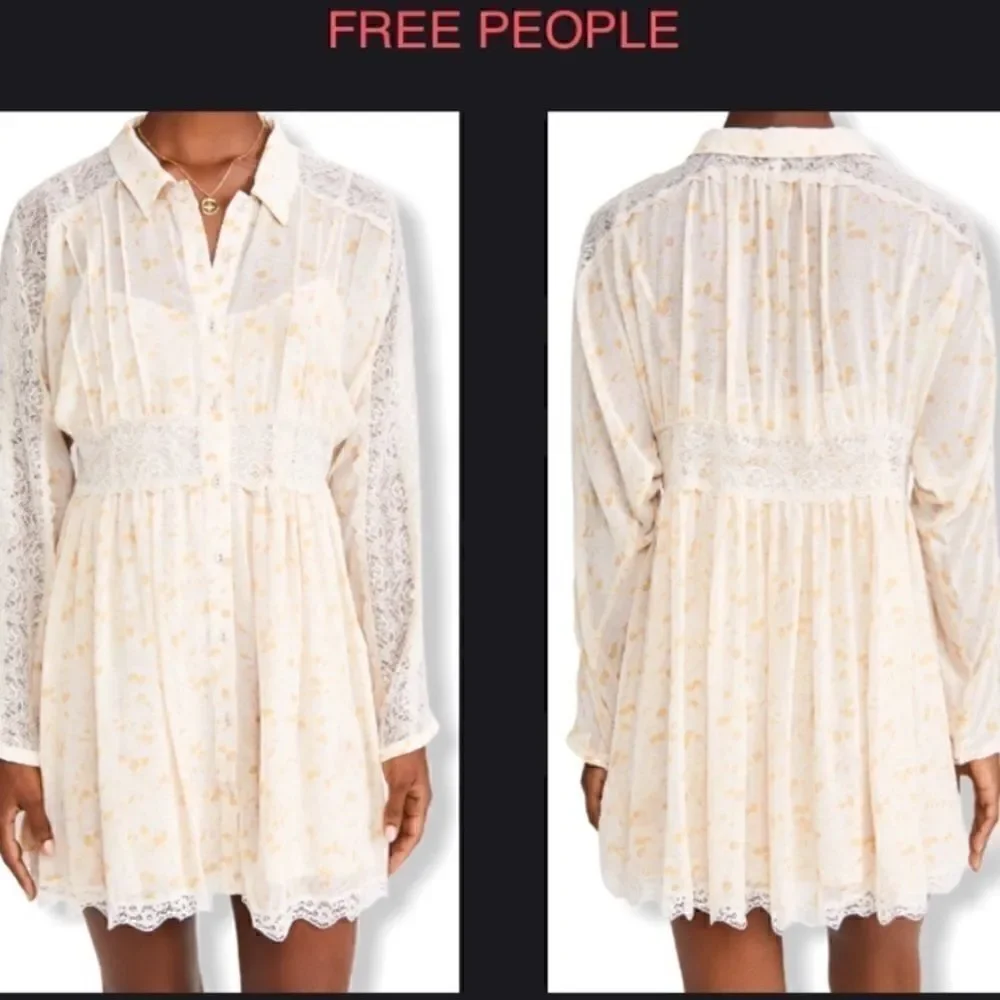 Free People Sheer Romance Mini Dress in Tea Combo Size XS